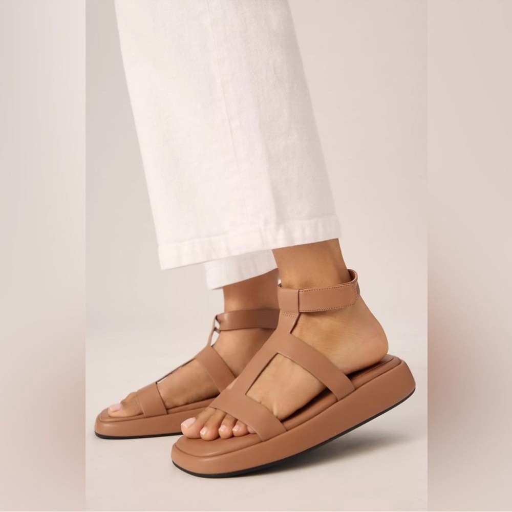 NWOB Jeffrey Campbell Devis Leather Platform Sandals in Dark Natural / Tan - Picture 2 of 12